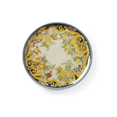 Abbildung von HENDI Pizzateller, Porzellan, Muster: Barockstil, Geschirrspüler und Mikrowellen geeignet, ⌀310mm, gelb/schwarz