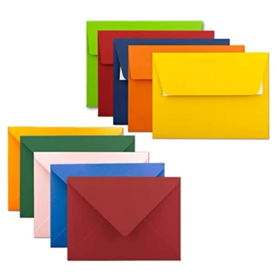 Abbildung von 50x farbige Brief Umschläge gemischt DIN C6 114 x 162 mm bunte Mischung Haftklebung/Nassklebung Mit und Ohne Futter GUSTAV NEUSER