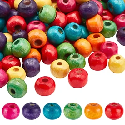 Abbildung von PandaHall Set mit 20 runden Perlen aus Holz, natürliche Farbe, 16 x 15 mm, Loch: 4 Multicolor 2, 7x6mm