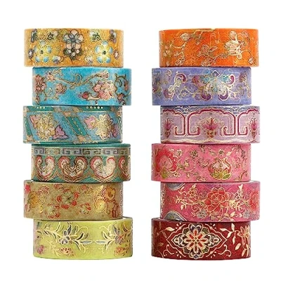 Abbildung von Lychii Washi Tape Set, 12 Rollen Gold Stamping Masking Tapes, Multi Pattern Dekoratives Klebeband Kollektion für Kunst und Heimwerker, Verschönern Bullet Journals, Planer, Scrapbooking