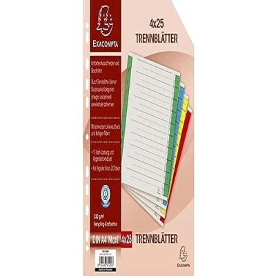 Abbildung von Exacompta 381403B Trennblätter (Kraftkarton, 230g, 6 fach Lochung, Organisationsdruck, DIN A4) 100er Pack, rot
