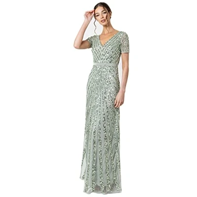 Abbildung von Maya Deluxe Damen Evening Sequins Maxi Elegant for Wedding V neck A line Cut Bridesmaid Dress, Grün, 44 EU