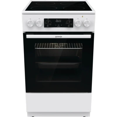 Abbildung von Gorenje GEC5C 41 WG Elektro Standherd mit Glaskeramik Kochfeld / 50 cm 70 Liter/GentleClose/Schnellaufheizung/Pizzamodus 300C/Teleskopauszug/AquaClean/weiß