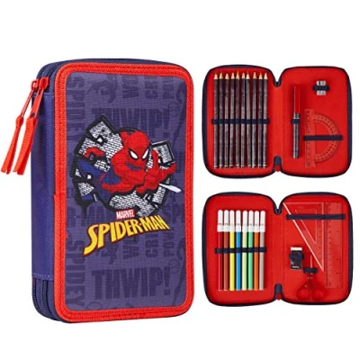 Abbildung von Marvel Spider Man Federtasche Kinder, Federmäppchen mit Spiderman Superheld, Pencil Case für Etui Schule Jungen und Mädchen, Geschenke Kinder