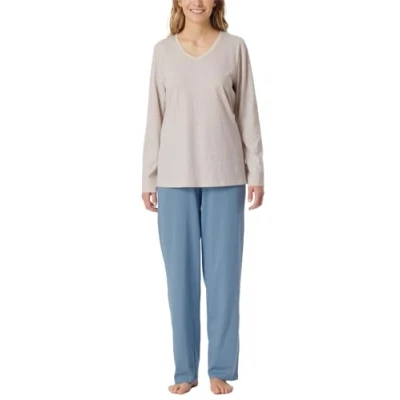 Abbildung von Schiesser LANG Nachtwäsche Set, Damen, Größe: 42, Beige hellblau