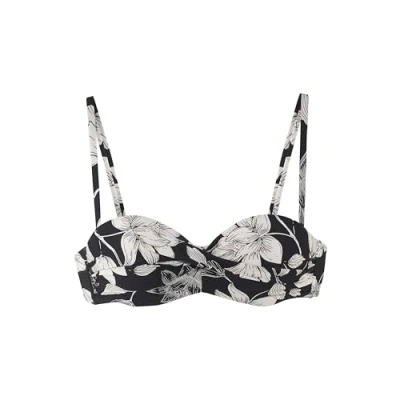 Abbildung von s.Oliver Bügel Bandeau Bikini Top mit schwarz weißem Blumenmuster
