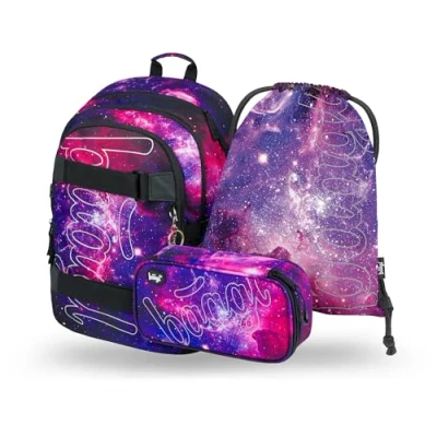 Abbildung von Baagl Schulrucksack Set Jungen Mädchen 3 Teilig, Schultasche ab 3. Klasse, Grundschule Ranzen mit Brustgurt, Ergonomischer Schulranzen (Skate Galaxy)