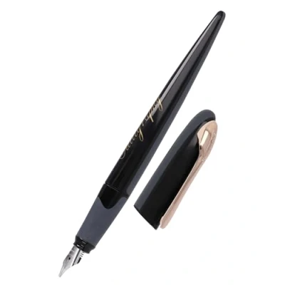 Abbildung von Online Kalligrafie Füller, Schönschreibfüller Air Schwarz Rosegold, breite Kalligraphie Feder in Strichstärke 1,4 mm, für Standard Tintenpatronen oder Konverter, inkl. Kombipatrone blau