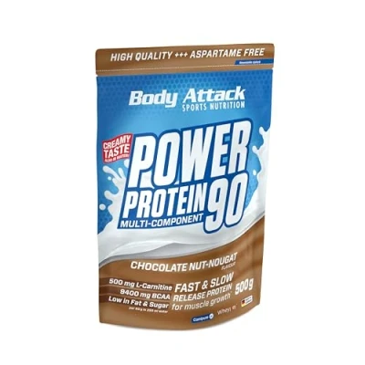 Abbildung von Body Attack POWER Protein 90 Hazelnut Cream 500g Beutel Mehrkomponenten Pulver, Made in Germany Mit BCAA, Vitaminen &amp; L Carnitin Shake extra cremiger Geschmack