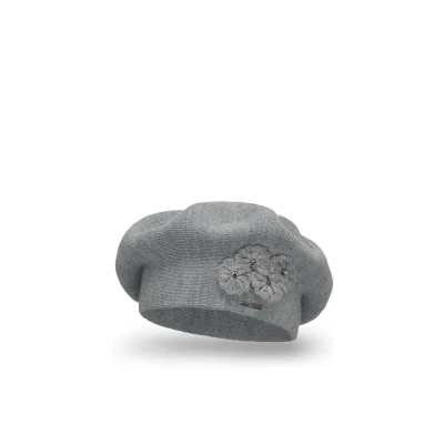 Abbildung von VIVISENCE Baskenmütze Damen Elegant Blume Warm Herbst Winter Accessoire 7006, Hellgrau,Einheitsgröße