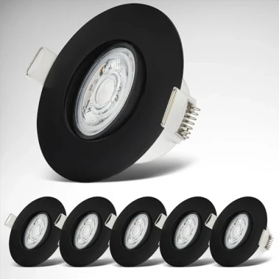 Abbildung von B.K.Licht 6er Set LED Einbaustrahler 230V, Schwenkbare Strahler für das Badezimmer IP65, Deckenstrahler, Spots, Deckenspots, Badezimmerlampe, 9 x 4,2 cm (DxH), Schwarz