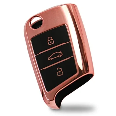 Abbildung von Finest Folia Autoschlüssel Hülle für 3 Tasten Auto Schlüssel TPU Schutzhülle Chrom Hochglanz Schlüsselhülle Cover Kfz Zubehör VB (Chrom Rosegold)