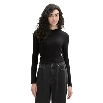 Abbildung von TOM Tailor Denim MIT Struktur Langarmshirt, Damen, Größe: XL, Deep black