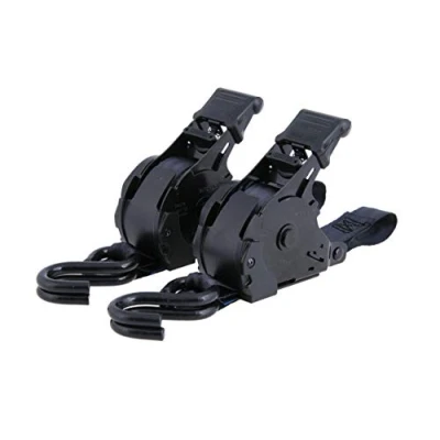 Abbildung von Sandax 2X Automatik Spanngurte mit S Haken, Selbstaufwickelnde Transportgurte 3,65m Ratsche, bis 340kg, nach DIN EN 12195 2, 25mm breit, Einteilige Zurrgurte Gurte schwarz I Spanngurt einfach