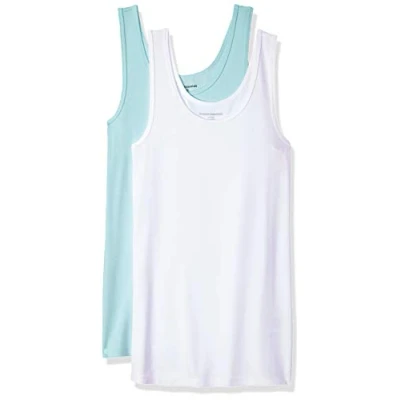 Abbildung von Amazon Essentials Damen Tanktop schlanke Passform, 2er Pack, Aquablau/Weiß, XL