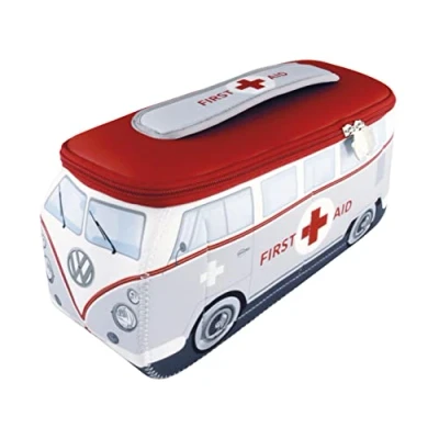 Abbildung von BRISA VW Collection Volkswagen Neopren Universal Schmink Kosmetik Kultur Reise Apotheke Tasche Beutel im T1 Bulli Bus Design (First Aid/Grau/Groß)
