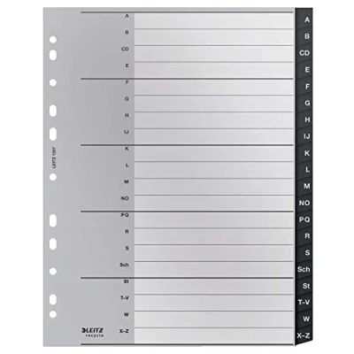 Abbildung von Leitz Register mit 20 Taben, A Z, Extrabreit, Umweltfreundlich, CO2 kompensiert, Recycle Serie, Grau, 12070000