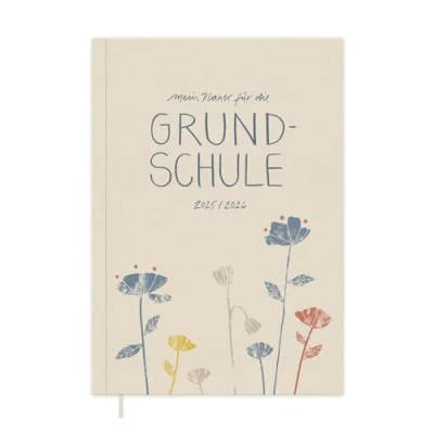 Abbildung von Eine der Guten Lehrerkalender 2025 2026, A5 Grundschulplaner, 1 Doppelseite pro Woche, Softcover Schulplaner für Schuljahr 25/26, Creme Beige mit Blumen, FSC Papier