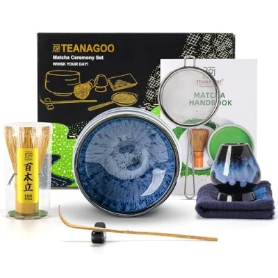 Abbildung von TEANAGOO Matcha Tee Set, japanisches Schüssel, Bambus Schneebesen, Schaufel, Sieb, Schneebesen Halter, Ständer, Set N15