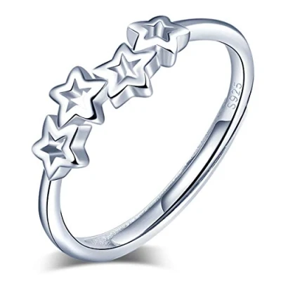 Abbildung von Yumilok Damen Ring Einstellbar Jahrestag Stern Sternchen Partnerringe Fingerring Midi Vertrauensring Silber 925 für Frauen Mädchen