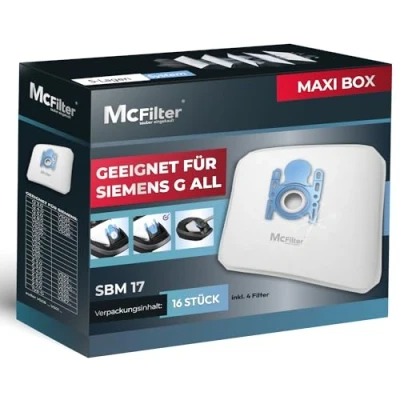 Abbildung von McFilter 16 Staubsaugerbeutel kompatibel mit Siemens Typ G All VZ41FGALL / VZ16GALL Serie VS06 Q2.0 Q3.0 Q5.0 Q8.0 VSQ5 VSQ8 Z 2.0 3.0 5.0 7.0 synchropower Staubverschluss inkl. Filter