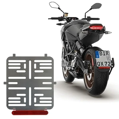 Abbildung von 1x Kennzeichenhalter 180 X 200 mm Rahmenlos 100% Edelstahl (Rostfrei) 0,8 dick Mit Rückstrahler Reflektor ROT Für Motorrad Roller