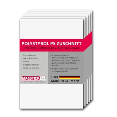 Abbildung von 5er Set Polystyrol Platten weiß I DIN A3 Kunststoff Hartplatten PS Zuschnitte 29,7 x 42 cm 2 mm Stärke für Modellbau Architektur DIY mag266