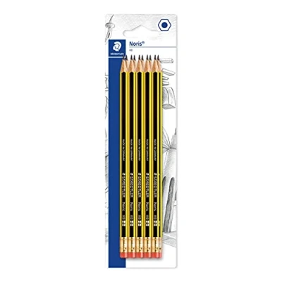 Abbildung von STAEDTLER Bleistifte mit Radiergummi Noris, HB, sechskantformat, hohe Bruchfestigkeit durch spezielle Minenrezeptur und hartverleimte Mine, Set 10 Bleistiften, 122 2 BK10