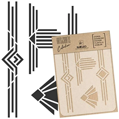 Abbildung von NAKLEO DIY Wiederverwendbare Kunststoff Schablone 15x21cm Art Deco Rahmen Grenzen 2 Kunst Handwerk Wand Malerei Muster Vorlage Scrapbooking Decoupage Stoff Möbel Holz