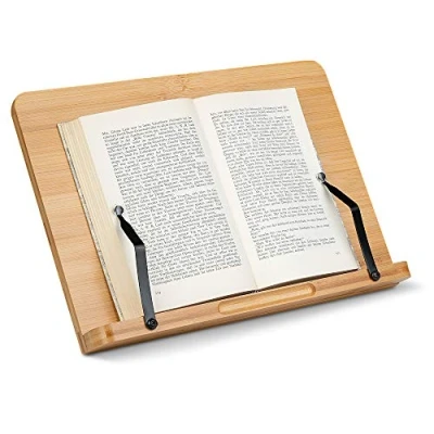 Abbildung von Navaris Buchständer kompatibel mit iPad 34x24cm Buchhalter Buchstütze aus Bambus Stand Halter für Buch Tablet Küche Schreibtisch Schwarz