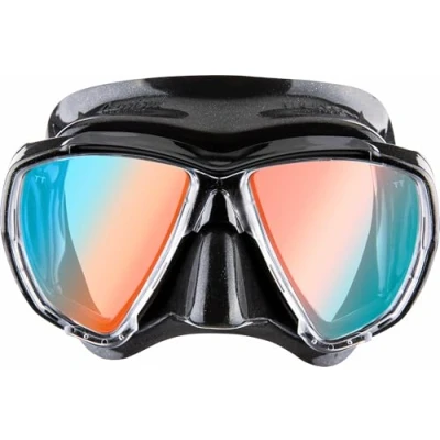 Abbildung von CRESSI Big Eyes Mask Black/Black 380 UV Blaue/Orange Lenses Einzelne Maske zum Tauchen und Schnorcheln, Schwarz/Schwarz Linsen, Einheitsgröße, Erwachsene