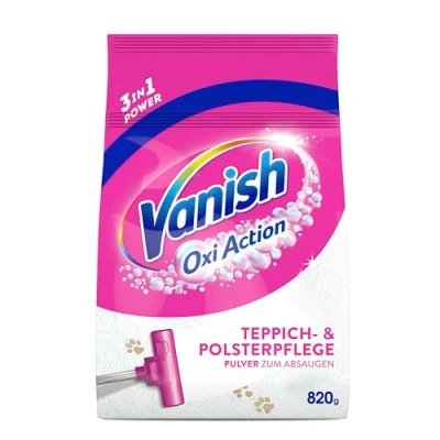 Abbildung von Vanish Oxi Action Polster und Teppichreiniger Pulver 1 x 820 g Großflächen Reinigungsmittel für Teppiche gegen Schmutz, schlechten Geruch Staub