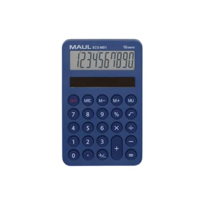 Abbildung von MAUL Taschenrechner Eco MD 1 Solar mit 10 Stellen und 5 Funktionen aus 60% recyceltem Kunststoff Tischrechner für Büro, Schule Blauer Engel/uz116 Blau
