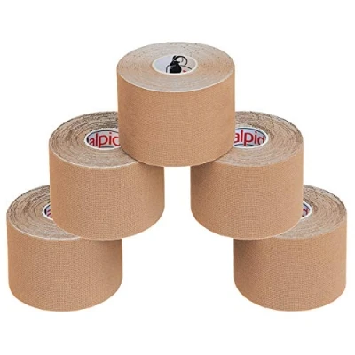 Abbildung von ALPIDEX 5 Rollen Kinesiologie Tape 5m x 5cm Viele Farben Anwendungsbroschüre Elastisch Wasserfest Hautfreundlich Physio Muskel Set, Farbe:hautfarben