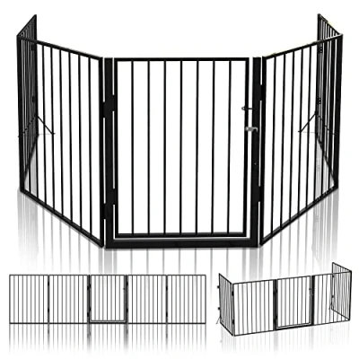 Abbildung von VOUNOT Kaminschutzgitter Metall, 5 Elemente inkl. Sicherheitstür, Konfigurationsgitter Faltbar, oden und Wandmontage, 300 x 75 cm, Schwarz