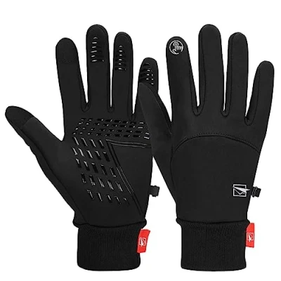 Abbildung von Cevapro Fahrradhandschuhe Warme Winterhandschuhe Wasserdichte Touchscreenhandschuhe Winddichte Laufhandschuhe Rutschfeste, Schwarz, L