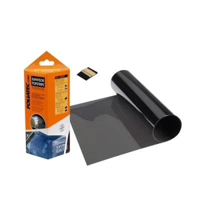 Abbildung von FOLIATEC TOPSTRIPE Blendstreifen Tönungsfolie Sonnenschutzfolie Windschutzscheibe Folie mit effektivem Sonnenschutz durch Tönung, Grauschwarz, 15 x 152 cm