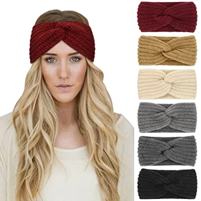 Abbildung von DRESHOW 6 Stück Stirnband Damen Winter Häkeln Stirnbänder Gestrickt Kopfband Haarband Elastische Haarreife Ohr Wärmer