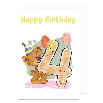 Abbildung von Edition Seidel Premium Geburtstagskarte zum 4. Geburtstag mit Umschlag. Kindergeburtstag Glückwunschkarte Billet Happy Birthday Junge Mädchen (G3375 SW023)