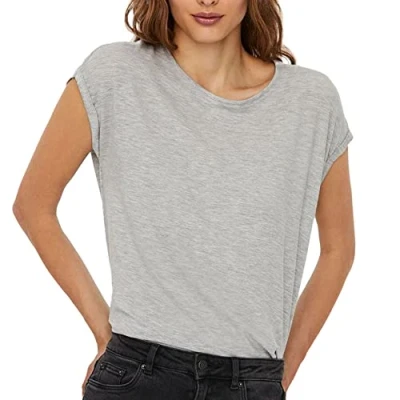 Abbildung von VERO MODA Damen VMAVA Plain SS TOP GA NOOS 10187159, Light Grey Melange, S