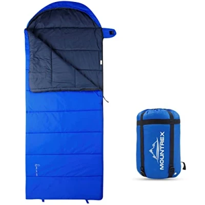 Abbildung von MOUNTREX® Schlafsack für Camping &amp; Outdoor 5C / 10C Deckenschlafsack (205 x 75cm) 3 Jahreszeiten Leicht Warm (1.6 Kg) Erwachsene, Damen und Herren Koppelbar (RV Links, Blau)