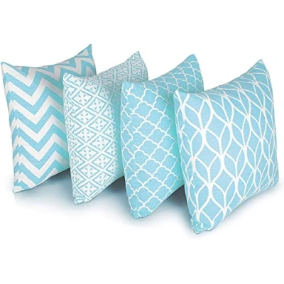 Abbildung von Penguin Home 4Er Pack Dekorative Quadratische Kissen Aus Baumwolle, Luxuriöse, Stilvolle Für Wohnzimmer, Sofa, Schlafzimmer, Mit Unsichtbarem Reißverschluss, 45X45 cm (18&quot; Inches), Blau