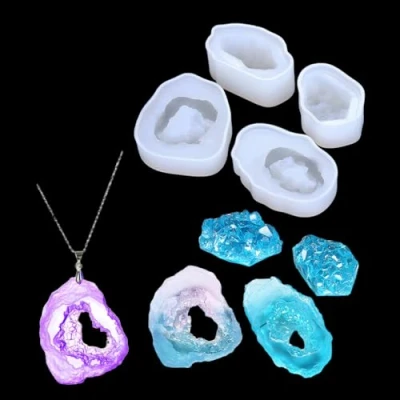 Abbildung von FineInno 4PCS Schmuck Silikonform Crystal Resin Mold Epoxid Gießformen Harz Halskette Form Gem Silicone Anhänger Basteln Gießform Silikon (Edelstein Silikonformen)