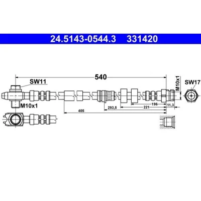 Abbildung von ATE 24.5143 0544.3 Bremsschläuche 540 M10x1 SEAT: Ibiza 4, 4 ST, VOLKSWAGEN: Polo V Hatchback