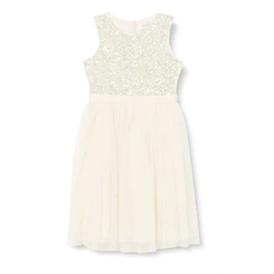 Abbildung von Maya Deluxe Mädchen^Mädchen Paillettenverziertes Hochzeit und Geburtstag Festlich mit Bandschleife Brautjungfernkleid Kleid, Ivory, 7 Years