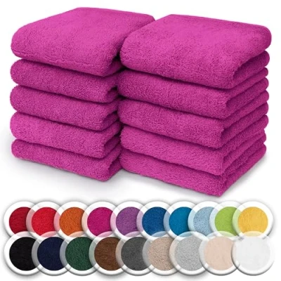 Abbildung von NatureMark 10er Pack Waschlappen 100% Baumwolle Frottier Seiflappen Größe 30 x cm Frottee Seiftücher im Farbe: Pink