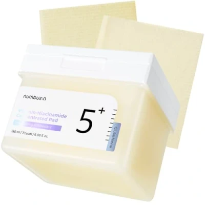 Abbildung von numbuzin Nr.5 Toner Pad Vitamin Niacinamid Konzentrierte Pads sanftes Peeling, gegen Hyperpigmentierung, Pigmentflecken doppelseitig, Glutathion, Niacinamid, PHA &amp; LHA 70 Stück, 180 ml