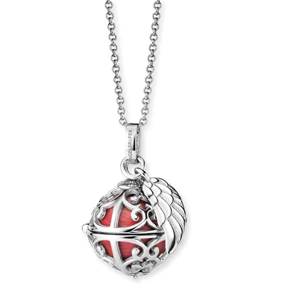 Abbildung von Engelsrufer Damen Halskette aus Sterling Silber mit Klangkugel Anhänger in der Größe XS roter Klangkugel, Karabinerverschluss, nickelfrei, Größe: 45+5 cm, ERN ER23 25