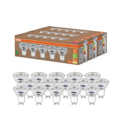Abbildung von OSRAM Hocheffiziente LED Lampen mit Energieeffizienz Klasse A, Vorteilspack 15 Leuchtmittel, ersetzt herkömmliche 50W Reflektorlampen, warmweiß(2700K), E27, Glas, Klar