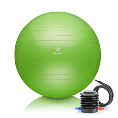Abbildung von BODYMATE Gymnastikball Sitzball Trainingsball mit GRATIS E Book inkl. Luft Pumpe, Ball für Fitness, Yoga, Gymnastik, Core Training, starken Rücken als Büro Stuhl Lime Green 55cm